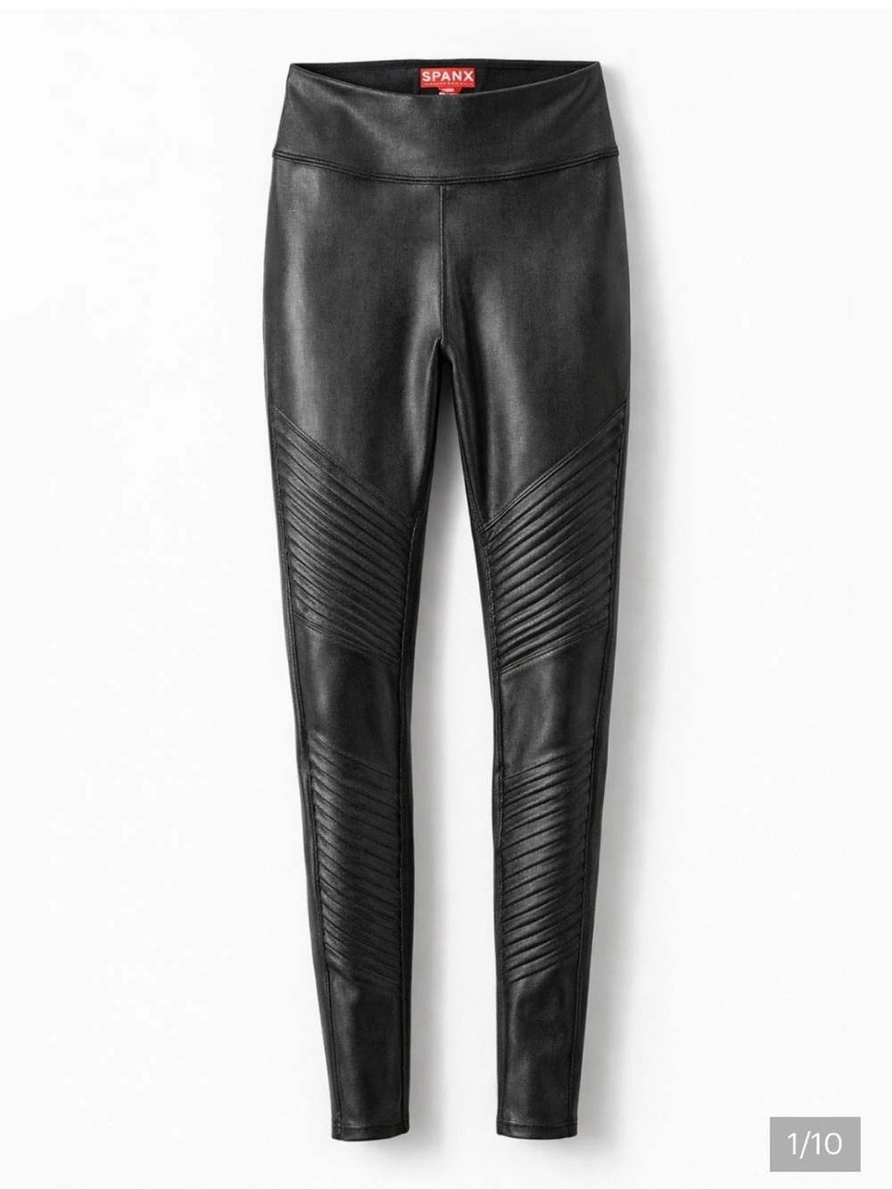 SPANX Black Faux Leather High-Waist Moto Leggings